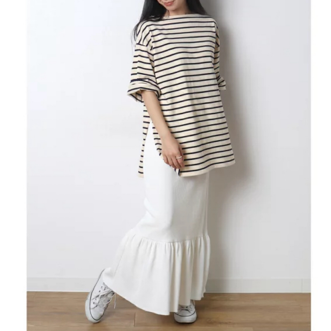 meri ミーリー サーマルカットソーマーメイドスカート　ホワイト レディースのスカート(ロングスカート)の商品写真