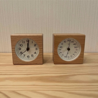 【展示品】無印良品　2点セット　ブナ材　置き時計　アラーム付き　温度計　湿度計