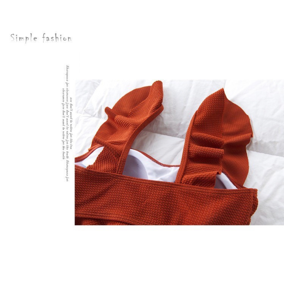 【新品】ハイウェスト フリル オレンジ M 水着 セパレート 体型カバー ビキニ レディースの水着/浴衣(水着)の商品写真