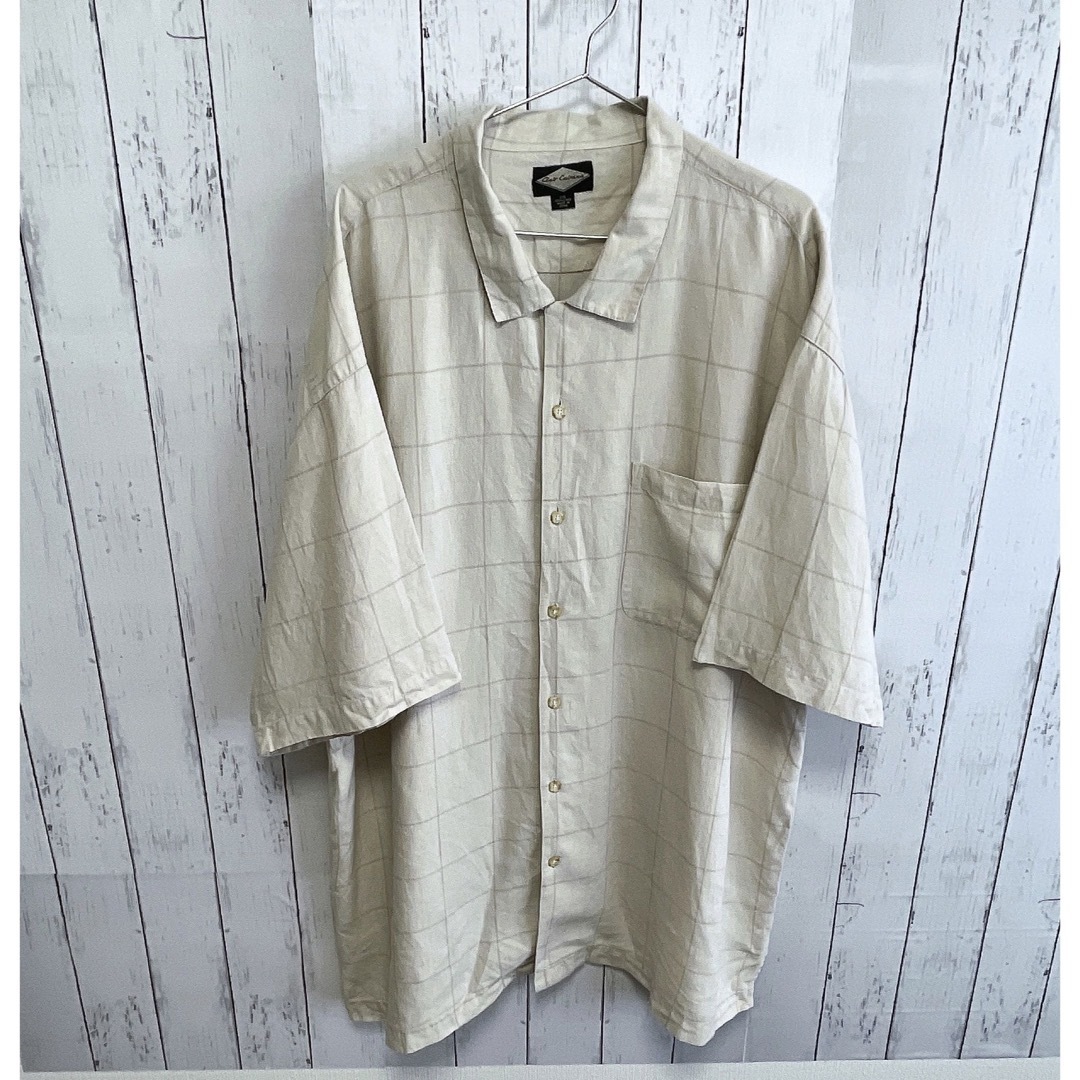 shirts(シャツ)のUSA古着　半袖シャツ　XXL　リネン　麻　ブロックチェック柄　ホワイトベージュ メンズのトップス(シャツ)の商品写真