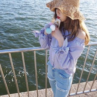 ディーホリック(dholic)のstripe ribbon blouse❤︎(シャツ/ブラウス(長袖/七分))