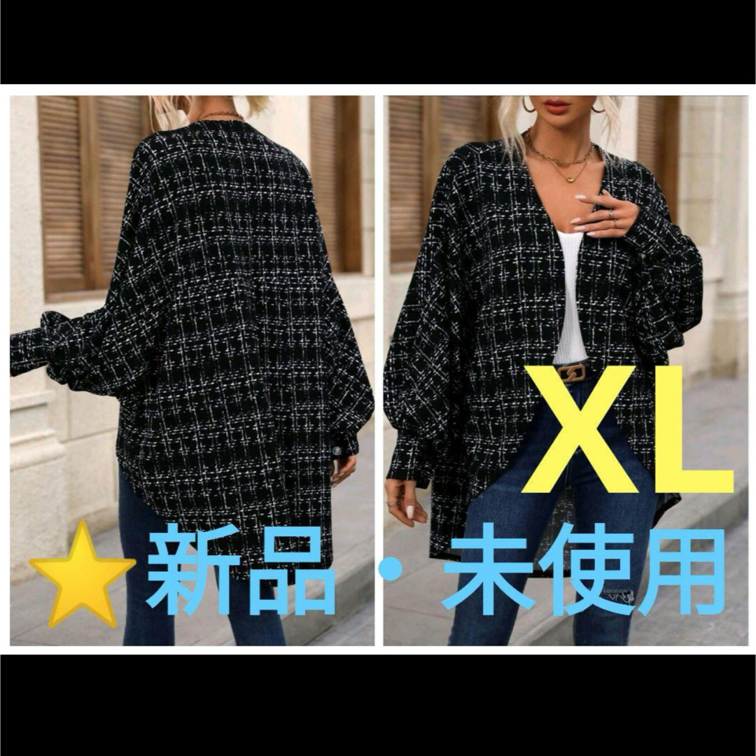 SHEIN(シーイン)のポンチョカーディガン　ロング丈　ブラック レディースのジャケット/アウター(ポンチョ)の商品写真