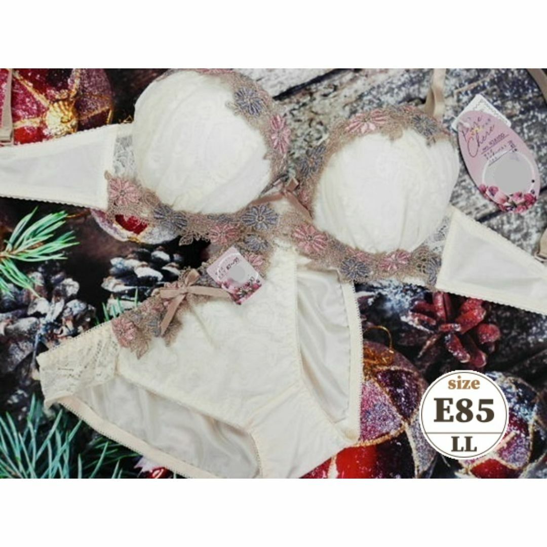 PN03 E85/LL ブラ＆ショーツセット 下着 クリーム系 花のケミカル刺繍 レディースの下着/アンダーウェア(ブラ&ショーツセット)の商品写真