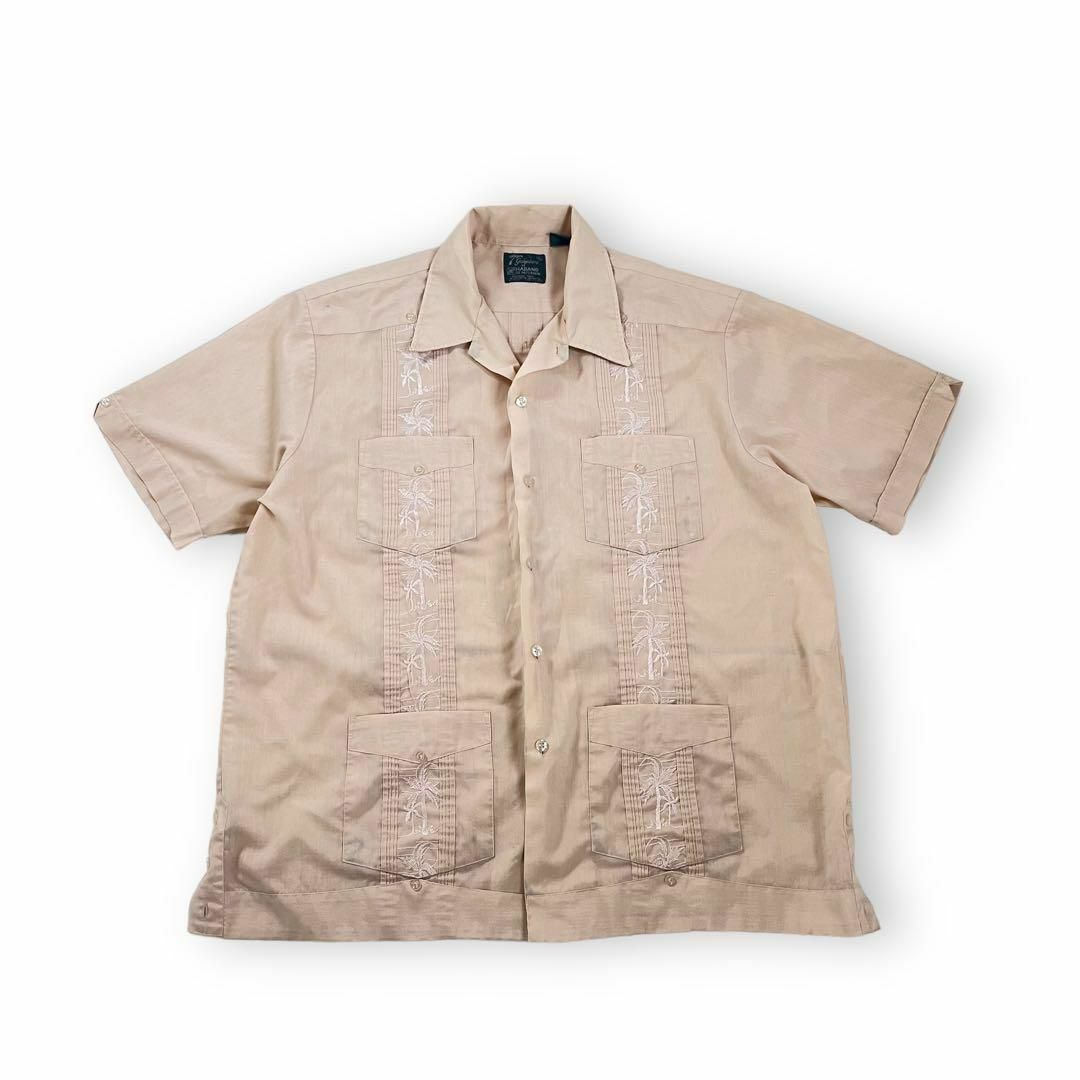 VINTAGE(ヴィンテージ)の90s 古着 キューバシャツ GUAYABERA ヤシの木 刺繍 ベージュ メンズのトップス(Tシャツ/カットソー(半袖/袖なし))の商品写真