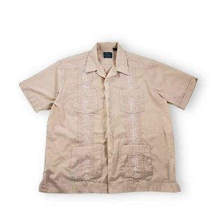 ヴィンテージ(VINTAGE)の90s 古着 キューバシャツ GUAYABERA ヤシの木 刺繍 ベージュ(Tシャツ/カットソー(半袖/袖なし))