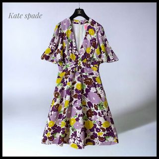 ケイトスペードニューヨーク(kate spade new york)の【Kate spade】 美品  フレアスリーブVネックフレアワンピース(ひざ丈ワンピース)