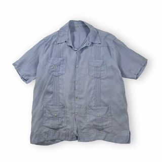 ヴィンテージ(VINTAGE)の古着 キューバシャツ 水色 リネン 半袖 4つポケット 開襟 オープンカラー(Tシャツ/カットソー(半袖/袖なし))