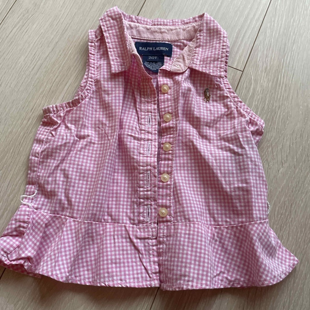 ラルフローレン　2T ノースリーブ　ピンク　ギンガムチェック キッズ/ベビー/マタニティのキッズ服女の子用(90cm~)(Tシャツ/カットソー)の商品写真