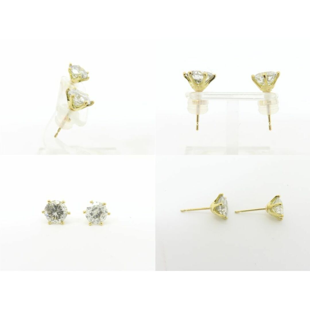 K18YG ダイヤモンド1.209ct(J/I-2/FAIR) / 1.137ct(H/I-1/FAIR) 六本爪 ピアス 【池袋店】【中古】 レディースのアクセサリー(ピアス)の商品写真