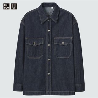 ユニクロ(UNIQLO)の【美品】UNIQLO デニムオーバーサイズシャツ Ｍサイズ ネイビー(Gジャン/デニムジャケット)