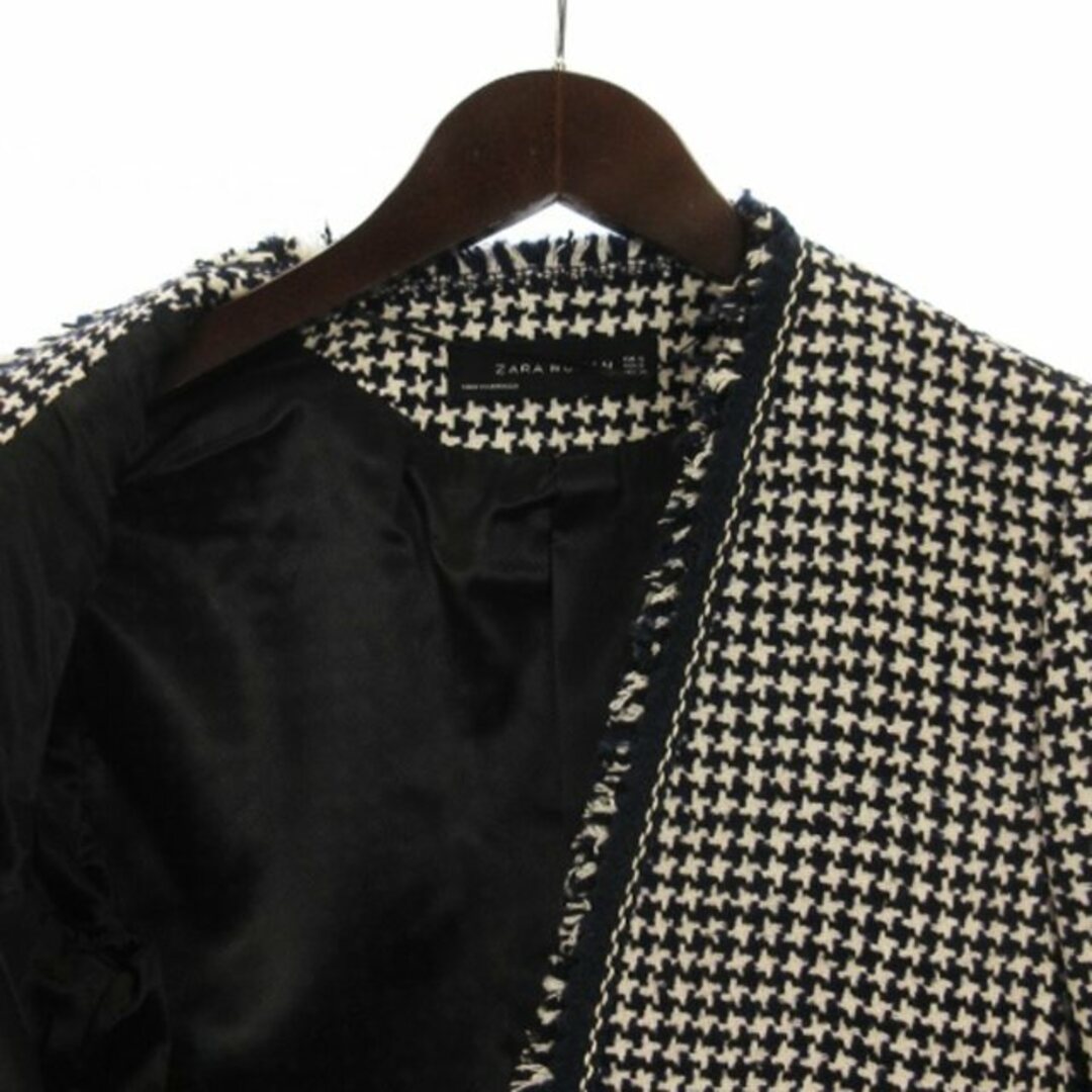 ザラウーマン ツイード ノーカラー ジャケット ボタンレス ネイビー S レディースのジャケット/アウター(その他)の商品写真