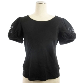 エムズグレイシー(M'S GRACY)のエムズグレイシー Tシャツ カットソー 半袖 フラワーモチーフ ブラック 40(カットソー(半袖/袖なし))