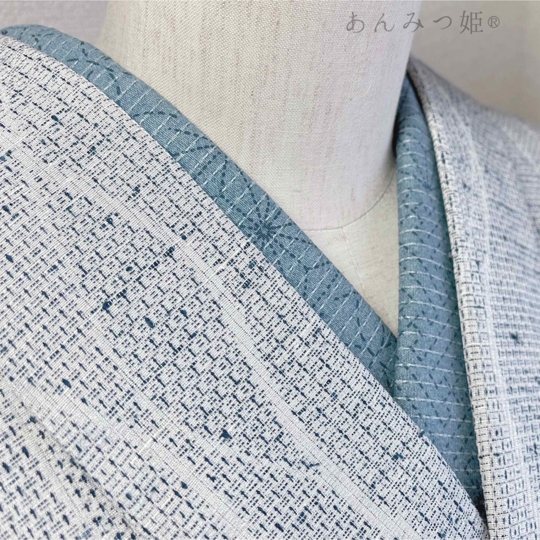 綿の半衿  錆浅葱色の刺し子風 レディースの水着/浴衣(和装小物)の商品写真