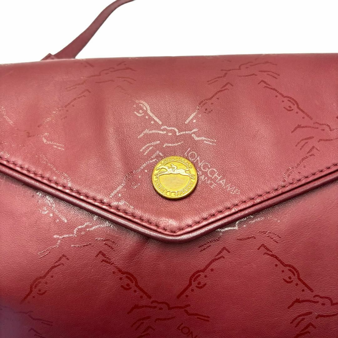 LONGCHAMP(ロンシャン)のロンシャン　ショルダーバッグ　ブラウン　レッド　レザー　A291 レディースのバッグ(ショルダーバッグ)の商品写真