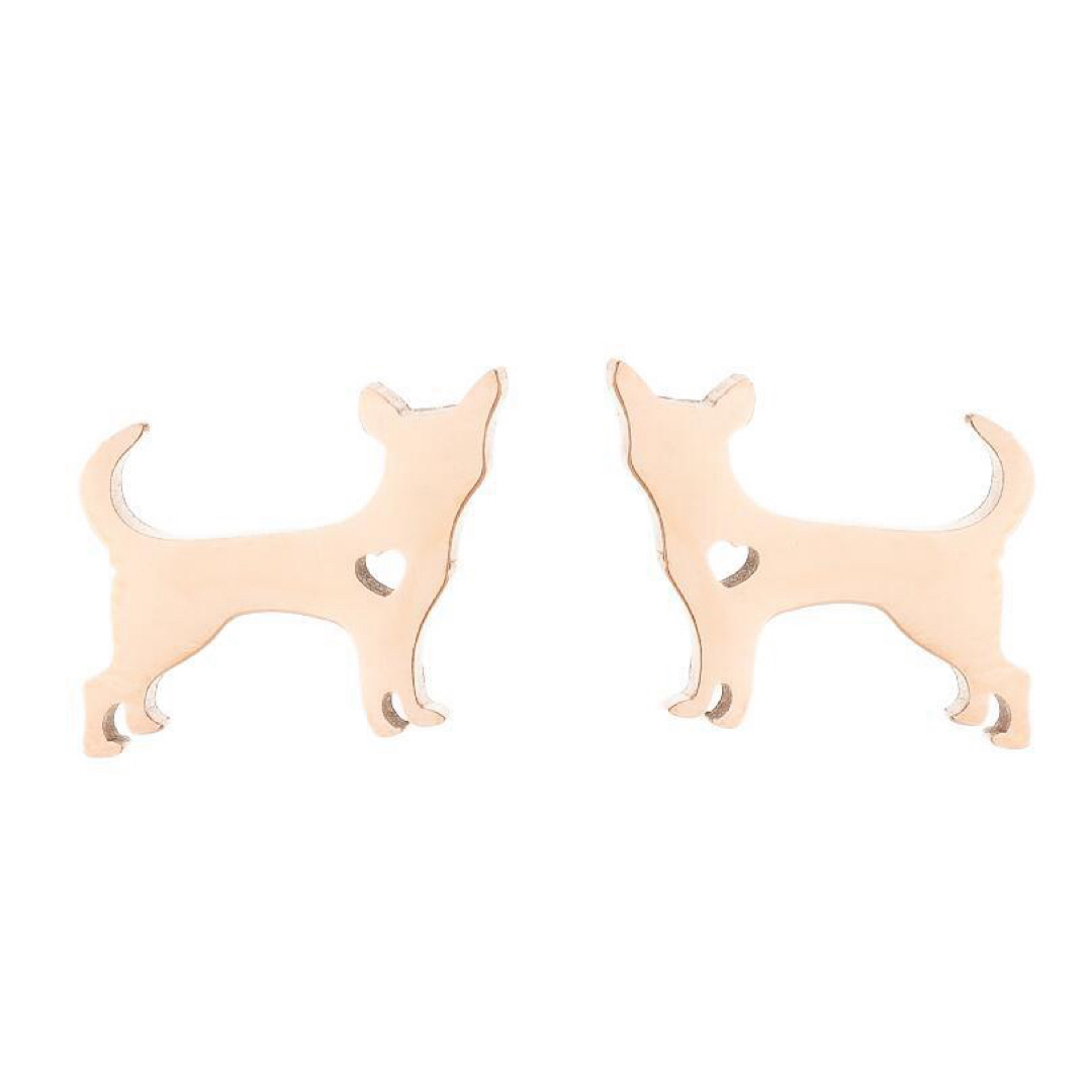 新品 チワワ ステンレス ピアス ② （ピンクゴールド） 犬 アレルギー対応 レディースのアクセサリー(ピアス)の商品写真