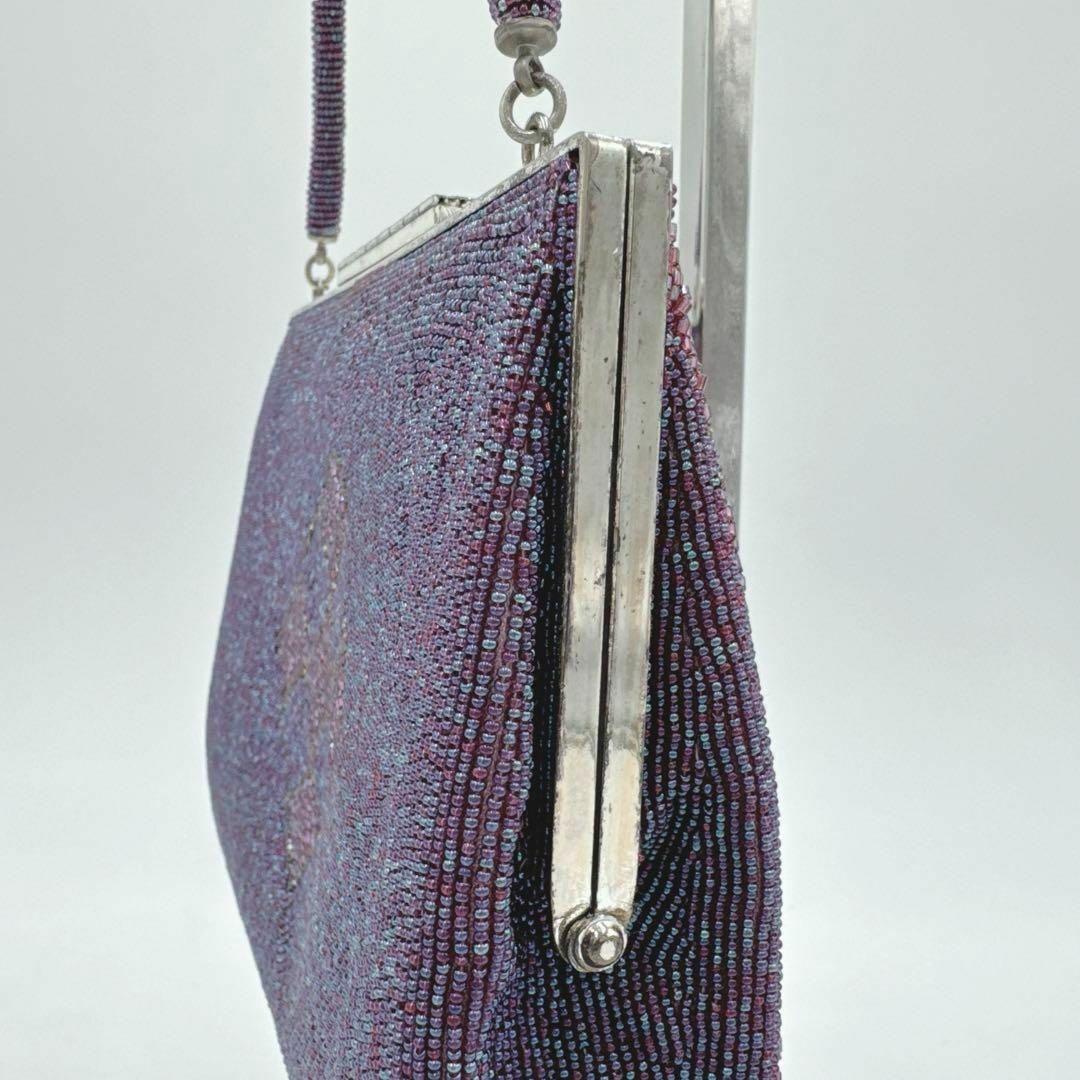 VINTAGE(ヴィンテージ)の【 レトロ 】 ビーズバッグ 紫 着物 和装小物 和柄 バッグ  装飾 レディースのバッグ(ハンドバッグ)の商品写真