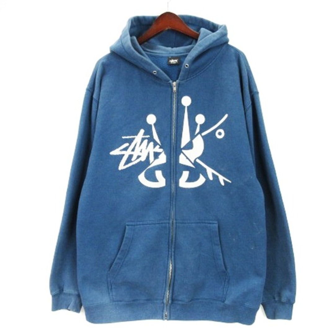 STUSSY(ステューシー)のステューシー パーカー 裏起毛 ジップアップ フロッキー ブルー L ☆AA★ メンズのトップス(パーカー)の商品写真