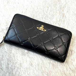 Vivienne Westwood - 【良品】ヴィヴィアンウエストウッド 長財布 黒 オーブ 型押し　ラウンドジップ