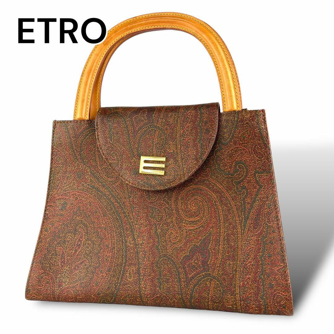 ETRO(エトロ)のエトロ　ハンドバッグ　レザー　ブラウン　ゴールドロゴ　A157 レディースのバッグ(ハンドバッグ)の商品写真