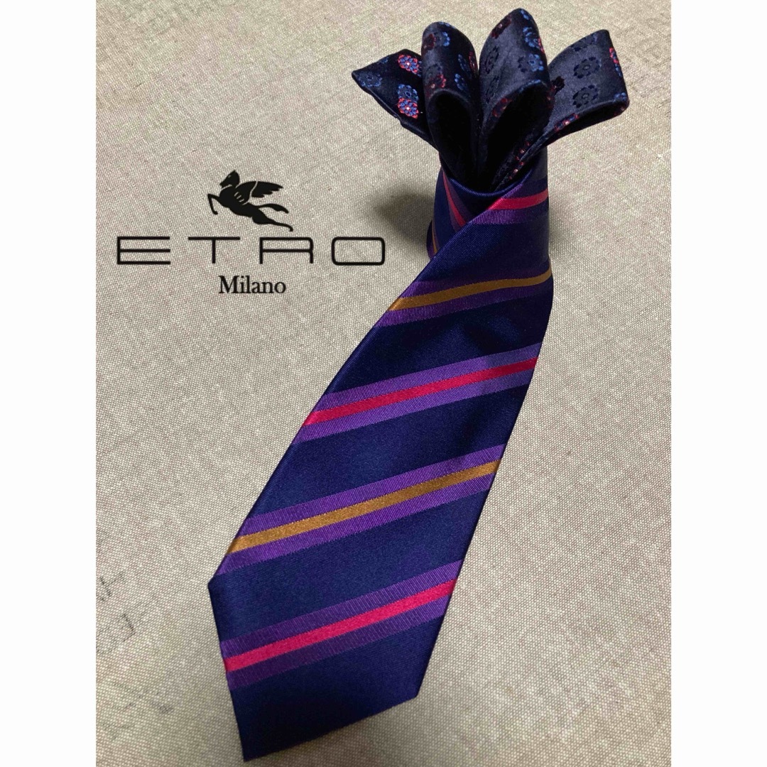 ETRO(エトロ)の【未使用品】ETRO／エトロ／シルクタイ／ストライプ／ペイズリー／切り替え／伊製 メンズのファッション小物(ネクタイ)の商品写真