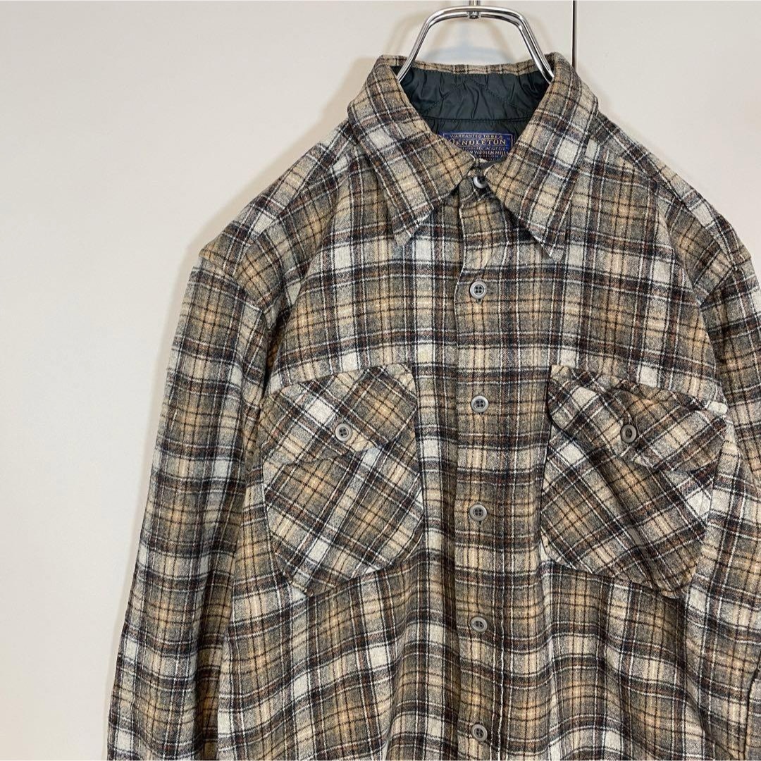 PENDLETON(ペンドルトン)の【usa製、クリームカラー】PENDLETONウールチェックシャツ古着M長袖 メンズのトップス(シャツ)の商品写真