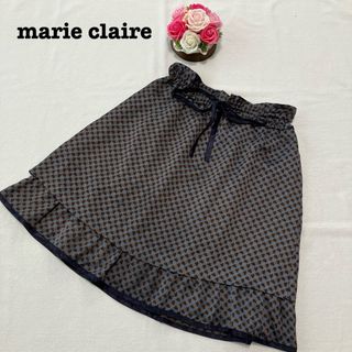 マリクレール(Marie Claire)のマリ・クレール レディース　ひざ丈　スカート　Mサイズ　ネイビー　青　リボン(ひざ丈スカート)