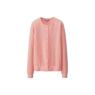 ユニクロ(UNIQLO)の【UNIQLO 】UVカットクルーネックカーディガン　ピンクＭ(カーディガン)