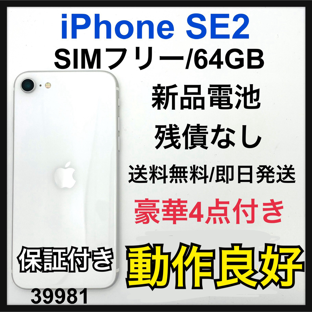 Apple(アップル)のC iPhone SE 第2世代 (SE2) ホワイト 64 GB SIMフリー スマホ/家電/カメラのスマートフォン/携帯電話(スマートフォン本体)の商品写真