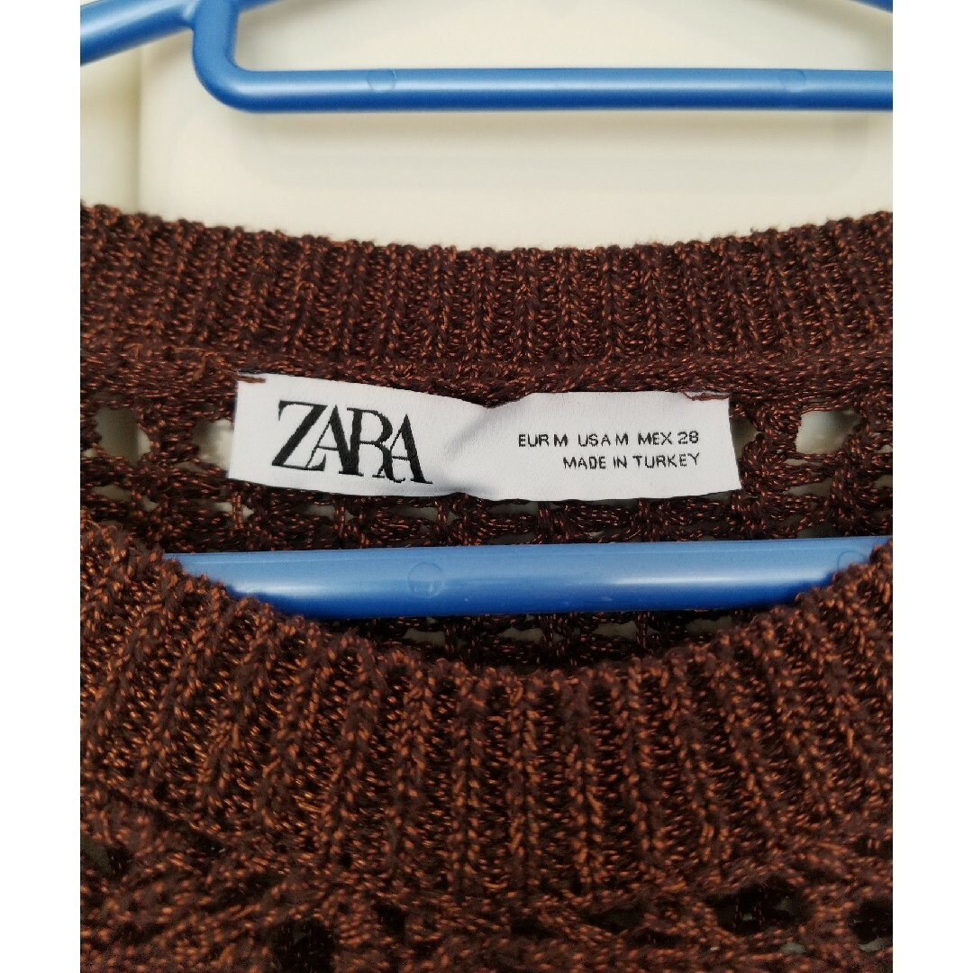 ZARA(ザラ)のZARA ブラウン サマーニット トップス レディースのトップス(カットソー(半袖/袖なし))の商品写真