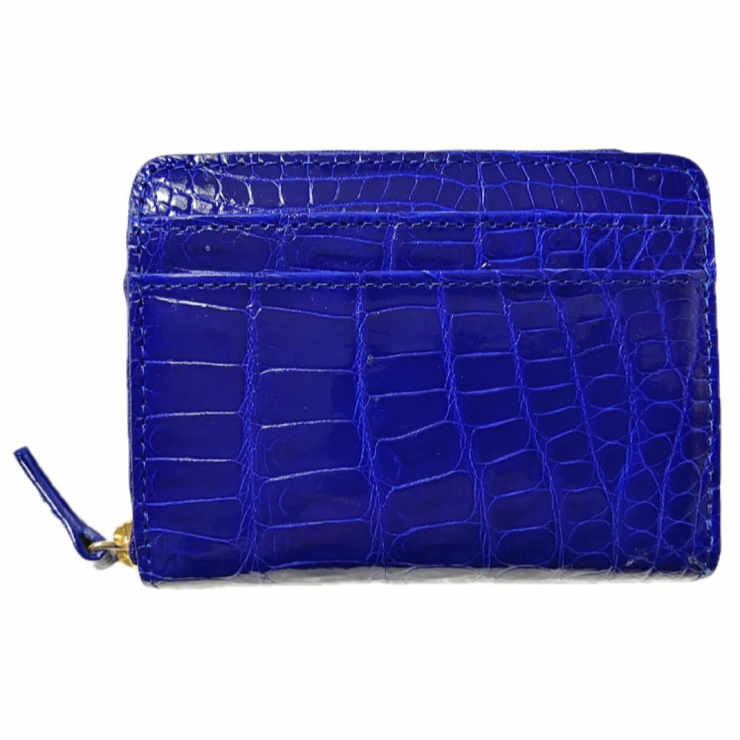 クロコダイル、ワニ革使いの男女兼用ラウンド型二つ折り財布、光沢シャイニング加工 レディースのファッション小物(財布)の商品写真