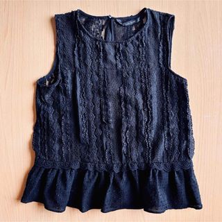 ザラ(ZARA)のZARA   レース仕立てのペプラムタンク　ブラック(タンクトップ)