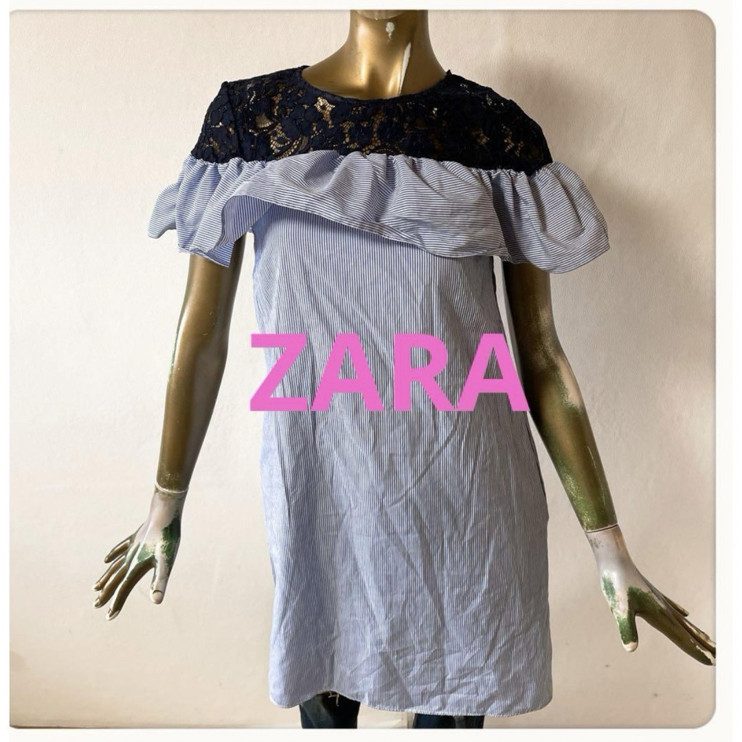 ZARA(ザラ)の☘️T5738☘️ZARA レース ストライプ ワンピース XS レディースのワンピース(ミニワンピース)の商品写真