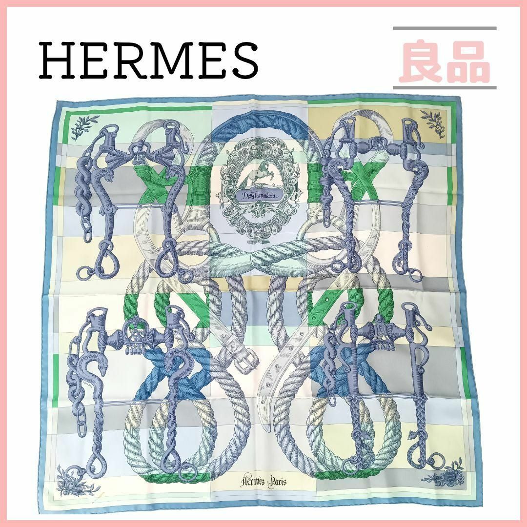 Hermes(エルメス)のエルメス カレ90 DELLA CAVALLERIA スカーフ ブルー ホワイト レディースのファッション小物(バンダナ/スカーフ)の商品写真