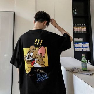 バックプリント Tシャツ トムとジェリー ブラック XXL 男女兼用 おしゃれ(Tシャツ/カットソー(半袖/袖なし))