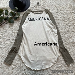 アメリカーナ(AMERICANA)のアメリカーナ   Americana  バッグロゴラグランTシャツ　ラウンド裾(Tシャツ(長袖/七分))