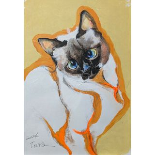 猫　原画　絵画　イラスト　インテリア　ペット(絵画/タペストリー)