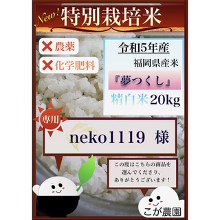 neko1119様専用　準自然米　福岡県産「夢つくし」令和５年産　精白米20kg(米/穀物)