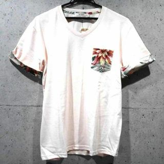 【新品/送料込】Ｍ★花柄切替デザイン VネックTシャツ★(Tシャツ/カットソー(半袖/袖なし))