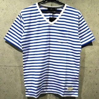 【新品/送料込】Ｍ★マリンスタイル BL ボーダーデザイン VネックTシャツ★(Tシャツ/カットソー(半袖/袖なし))