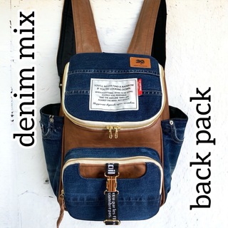 back pack／denim × brown leather(バッグ)