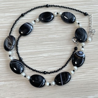 【美品 STERLING】黒瑪瑙 真珠 ネックレス(ネックレス)