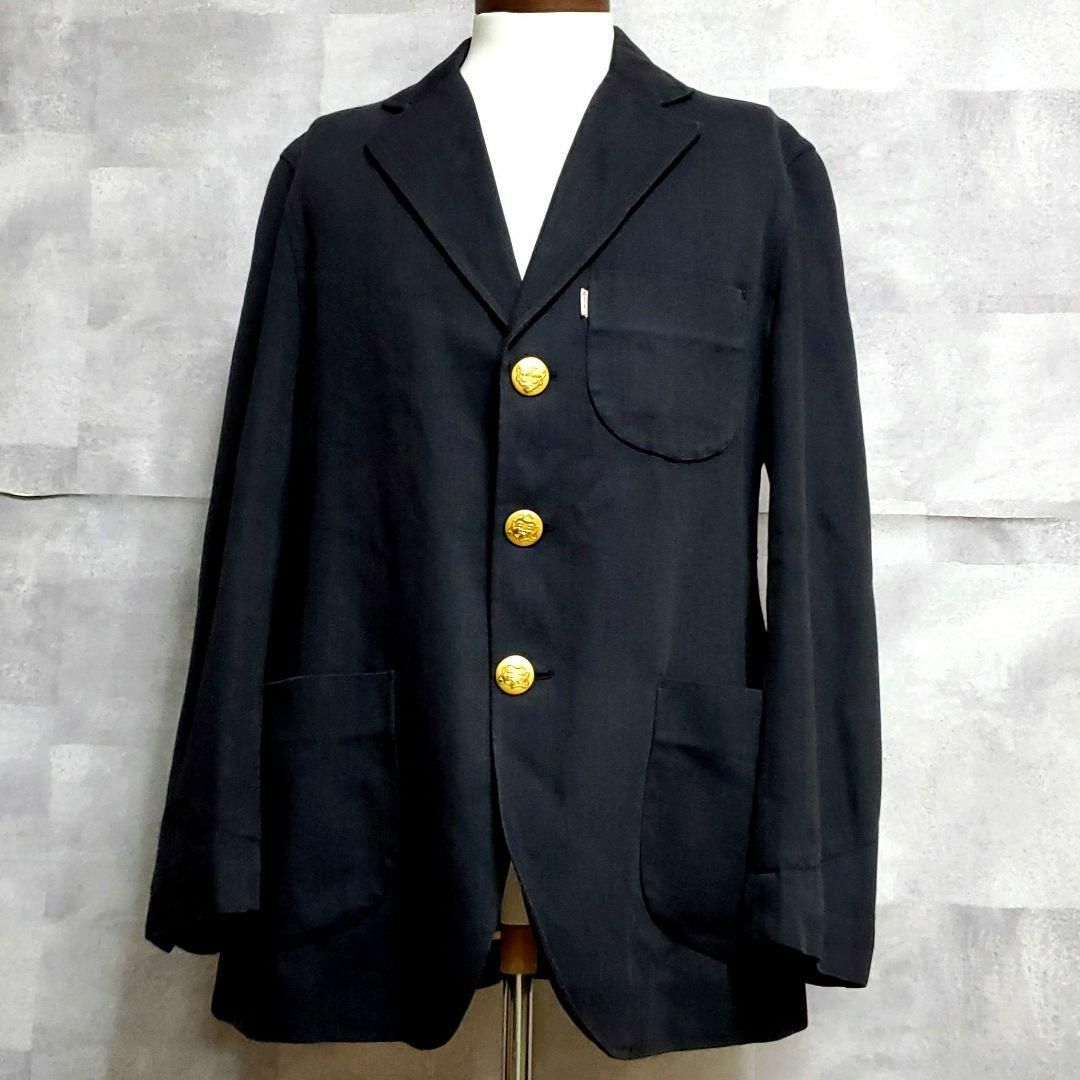 EVISU(エビス)の美品 L エビス 背抜き コットン100 テーラードジャケット 黒 ロゴ金ボタン メンズのジャケット/アウター(テーラードジャケット)の商品写真