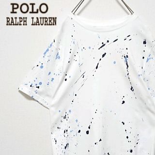 POLO RALPH LAUREN - 美品 ポロラルフローレン 刺繍 ロゴ ペイント 総柄 ホワイト 半袖 Tシャツ