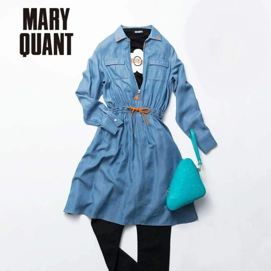 MARY QUANT(マリークワント)の【極美品】マリークワント ジップアップデニムシャツ ワンピース ライトブルー M レディースのワンピース(ひざ丈ワンピース)の商品写真