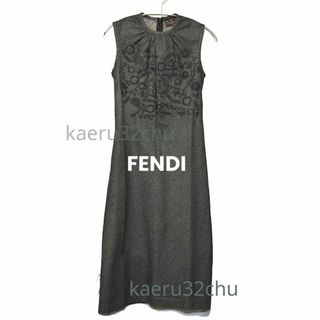 フェンディ(FENDI)のレア  FENDI ヴィンテージ グレー　デニム　ロング　ワンピース　フェンディ(ロングワンピース/マキシワンピース)