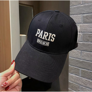ロゴキャップ PARIS キャップ ブラック 帽子 韓国 小顔効果 UV防止(キャップ)
