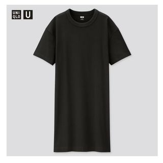 ユニクロ(UNIQLO)の大人気色ブラック★ クルーネックTワンピース Tシャツ UNIQLO Sサイズ(ひざ丈ワンピース)