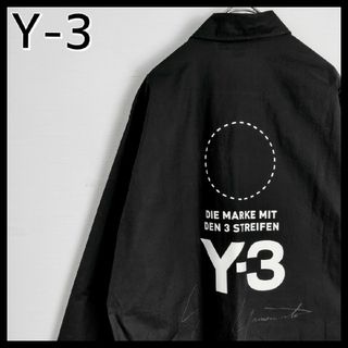 【人気デザイン】Y-3☆バックロゴ付ロングシャツ　黒　L相当　美品　ダブルロゴ