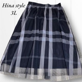 HINA STYLE - 新品 大きいサイズ 細見え 黒チェック チュールスカート ヒナスタイル 3L