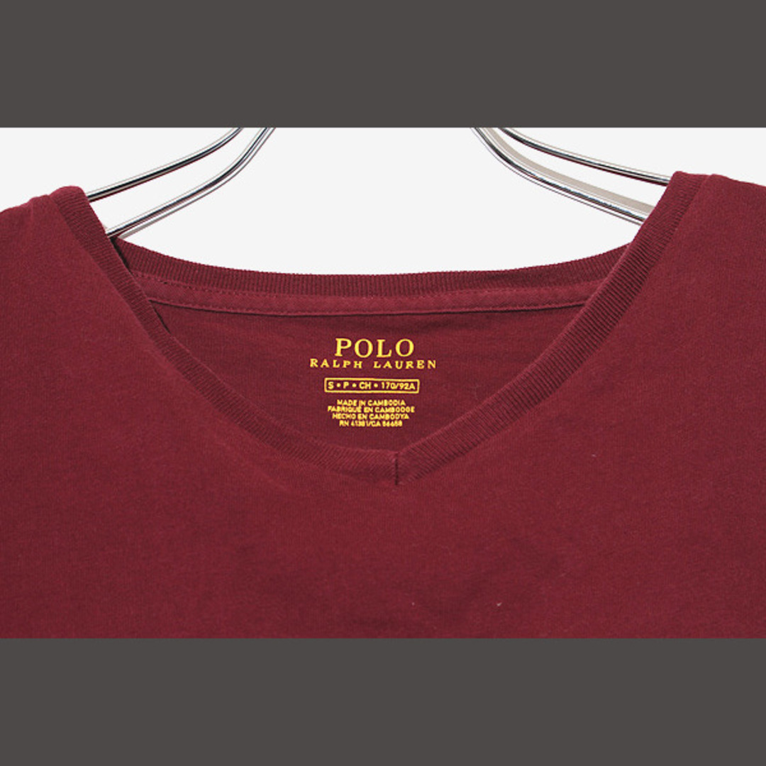 POLO RALPH LAUREN(ポロラルフローレン)のポロ ラルフローレン コットン 刺繍 Vネック 半袖Tシャツ S ワインレッド メンズのトップス(Tシャツ/カットソー(半袖/袖なし))の商品写真
